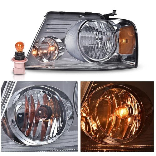 Solid Spare Headlights Fit For 2004-2008 Ford F-150 F150 Pickup Smoke Lens Amber Corner Pair