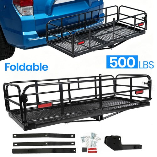 Solid Spare Folding Trailer Hitch Cargo Carrier Basket Luggage Rack w/ 2" Receiver 500 LBS