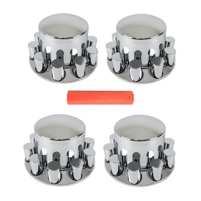 Solid Spare Semi Truck 33mm Chrome Wheel Axle Covers w/ Hub Caps Lug Nuts