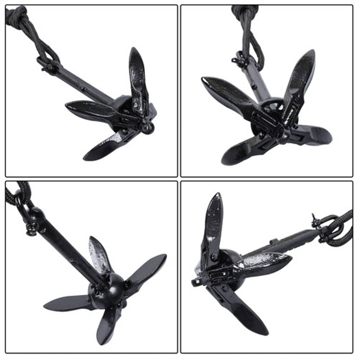 Solid Spare For Grapnel Boat Marine Kayak 2-Pack Folding Anchor Set 0.7kg Black