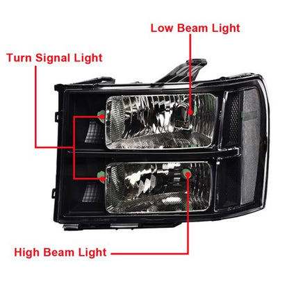 Solid Spare Fit For 2007-2014 GMC Sierra 1500 2500 3500 Black/Clear Headlight Head Lamps