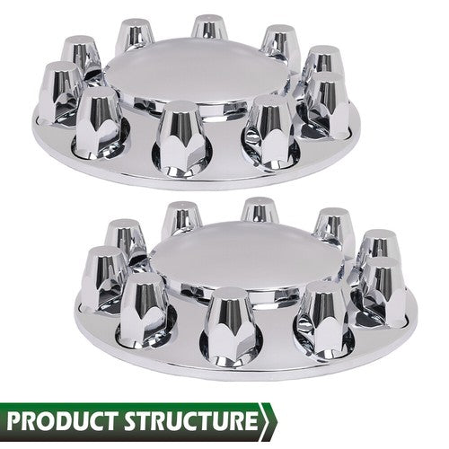 Solid Spare Silver Front Axle Wheel Cover with Hub Cap 33mm Lug Nuts For Semi Truck Set of 2