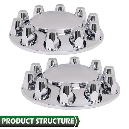Solid Spare Silver Front Axle Wheel Cover with Hub Cap 33mm Lug Nuts For Semi Truck Set of 2