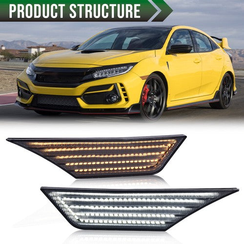 Solid Spare Fit For 16-21 Honda Civic Smoke LED Side Marker Lights Switchback Signal Lamp