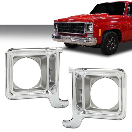Solid Spare Fit For 1973-1978 Chevy GMC C/K Pickup Truck Silver Headlight Trim Bezel Pair