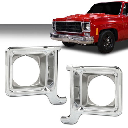 Solid Spare Fit For 1973-1978 Chevy GMC C/K Pickup Truck Silver Headlight Trim Bezel Pair