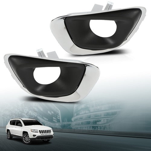 Solid Spare Fit For 2014-2017 Jeep Compass Front Bumper Fog Light Bezel Lamp Trim Left+Right