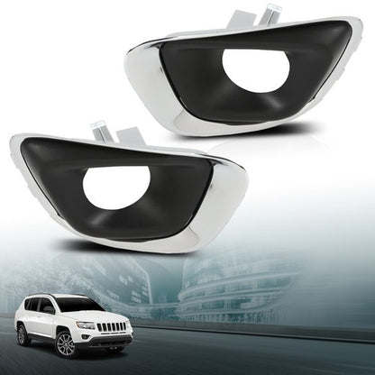 Solid Spare Fit For 2014-2017 Jeep Compass Front Bumper Fog Light Bezel Lamp Trim Left+Right
