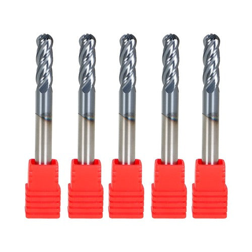 Solid Spare 5pcs 1/4" 4 Flute USA Ball Nose Carbide End Mill 3/4" Cut Length Tialn Coated