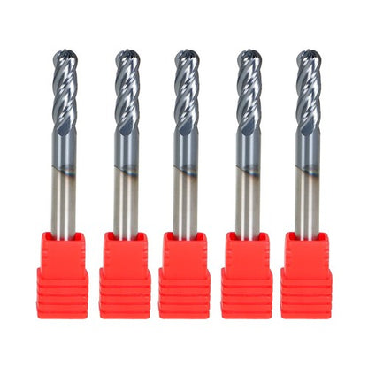 Solid Spare 5pcs 1/4" 4 Flute USA Ball Nose Carbide End Mill 3/4" Cut Length Tialn Coated