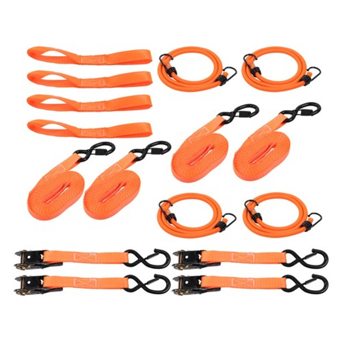 Solid Spare Ratchet Strap*4 Orange Polyester Fracture Strength 2200lbs 1in*15ft with S Hooks