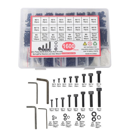 Solid Spare 1600 Pcs Metric Screws Bolts And Nuts Assortment Kit M2/M3/M4/M5 With Box