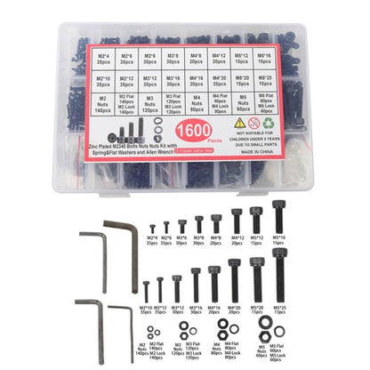Solid Spare 1600 Pcs Metric Screws Bolts And Nuts Assortment Kit M2/M3/M4/M5 With Box