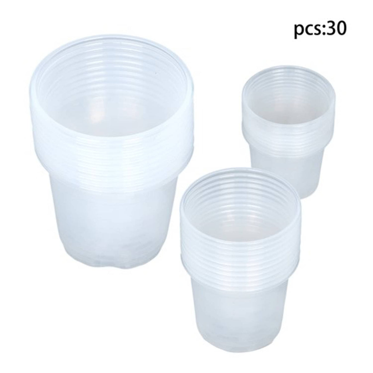 Solid Spare Garden Plastic Nursey Flower Pots Clear 30 Pack 6.7/5/4 Inch W/ Drainage Holes