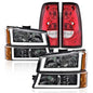 Solid Spare Fit For 2003-2006 Chevy Silverado 1500 LED DRL Headlights and Tail Lights Set