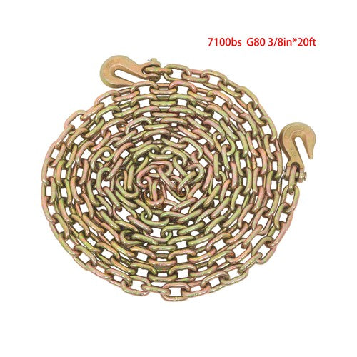 Solid Spare 2 × Transport Bundle Chain Steel Gold 7100lbs G80 3/8in×20ft Heavy Duty W/Hooks