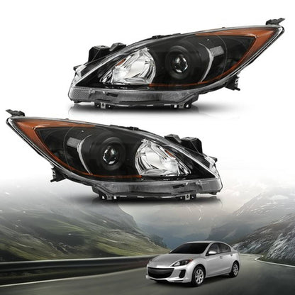 Solid Spare Fit For 10-13 Mazda 3/3 Sport Amber Corner Black Housing Projector Headlights