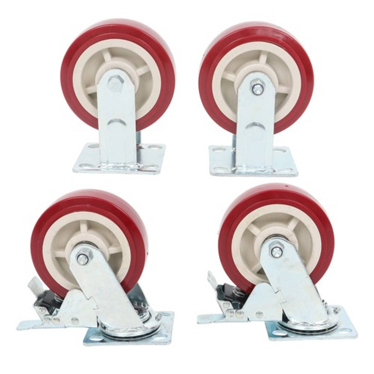 Solid Spare Four 6" red industrial casters 2 with brakes 2 without brakes