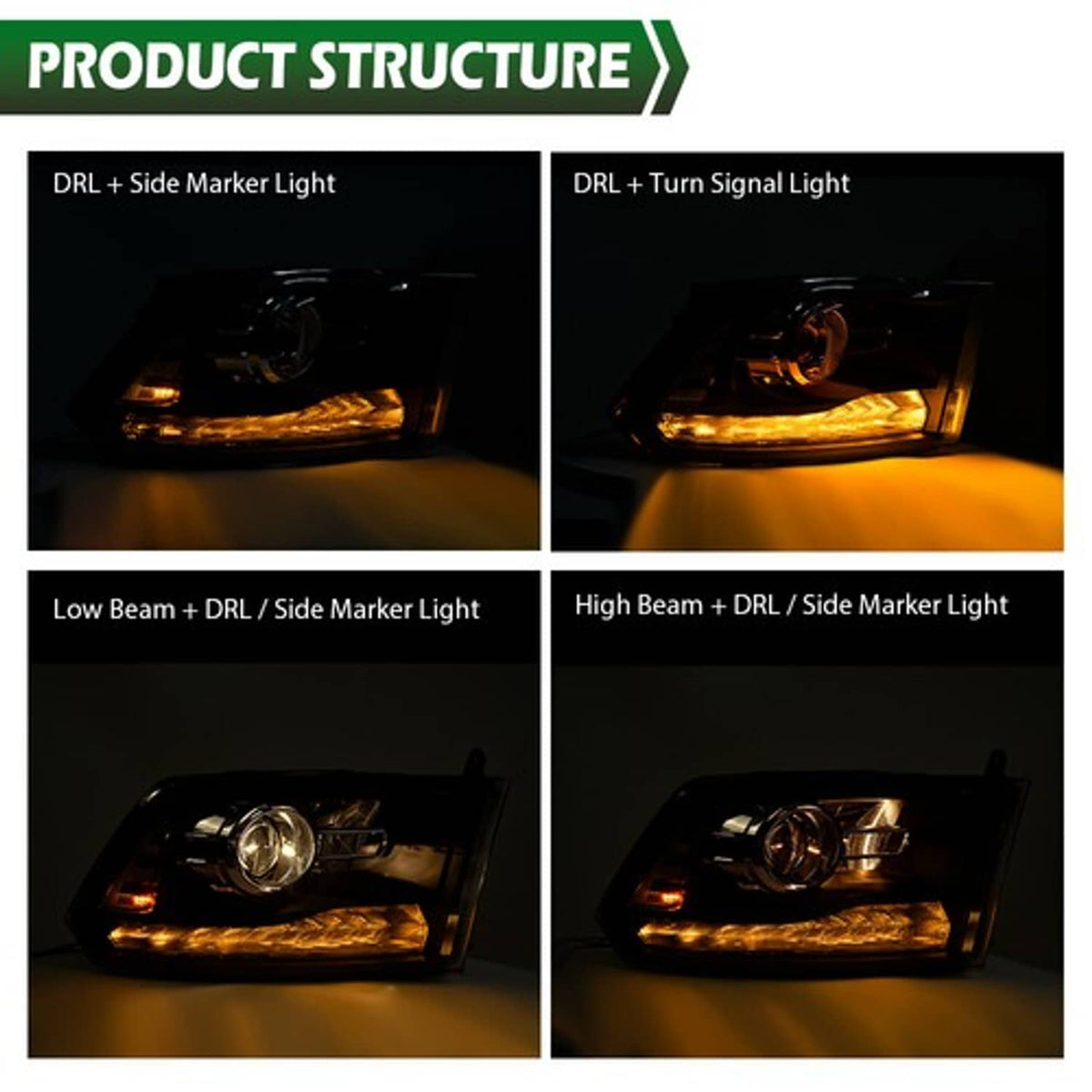 Solid Spare Clear Black Projector Headlights w/LED DRL Fit For 2009-2018 Ram 1500 2500 3500