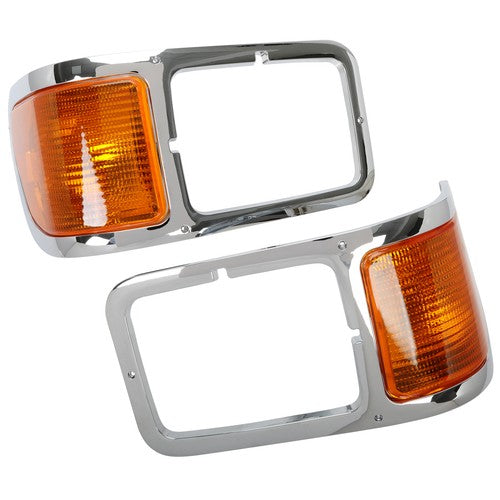 Solid Spare Fit For 00-15 Ford F650 F750 Pair Headlight Bezel Trim Driver Passenger W/Bulbs