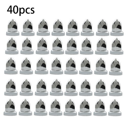 Solid Spare 40pcs ABS Chrome 33mm Push-on Bullet Flanged Lug Nut Covers for Semi Trucks