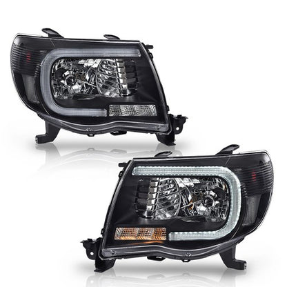 Solid Spare Fit For 2005-2011 Toyota Tacoma Black LED Tube DRL Headlights Headlamps Pair