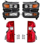 Solid Spare Headlights+Red Brake Tail Lights For 2019-2021 Chevy Silverado 1500 Halogen 4PCS