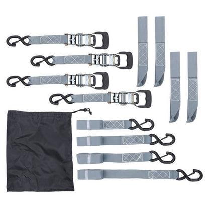 Solid Spare Ratchet Strap*4 Steel+Polyester Gray Fracture Strength 5208lbs 1.6in*8ft S Hooks