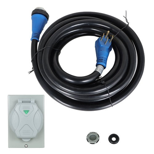 Solid Spare 14-50P 50 Amp 30ft Generator Extension Cord & Power Inlet Box Power Combo Kit