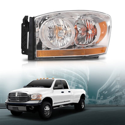 Solid Spare Fit For 06-2008 Dodge Ram 1500/06-09 Ram 2500 3500 Amber Chrome Headlight Left