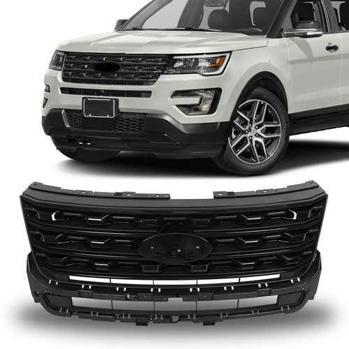 Solid Spare Front Bumper Grille Glossy Black For Ford Explorer 2016-2017 FO1200578