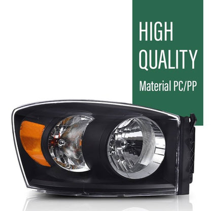 Solid Spare Fit For 06-08 Dodge Ram 1500/2006-2009 Ram 2500 3500 Clear Black Headlights