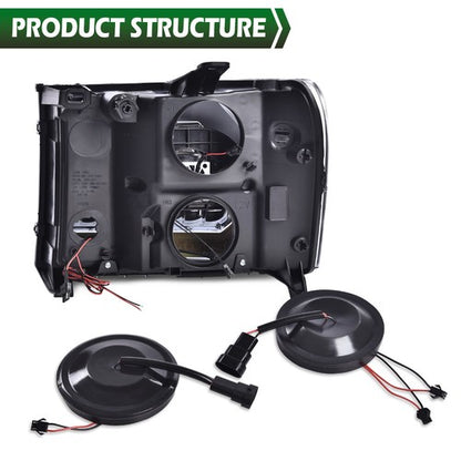 Solid Spare LED DRL Tube Projector Chrome Headlights Fit For 07-13 GMC Sierra 1500 2500HD