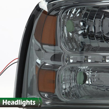 Solid Spare Fit For 2005-2007 F250 F350 F450 Super Duty LED DRL Headlights Headlamps Smoked