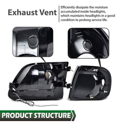 Solid Spare Fit For 97-2004 F-150 Expedition Chrome/Clear LED DRL Headlights & Corner Lights