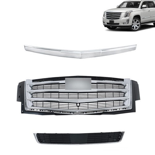 Solid Spare For Cadillac Escalade 2015-2020 Chrome Front Grille + Hood Molding Trim New