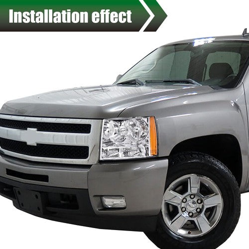 Solid Spare Headlights Assembly Fit For 07-14 Chevy Tahoe Suburban Avalanche Chrome Amber