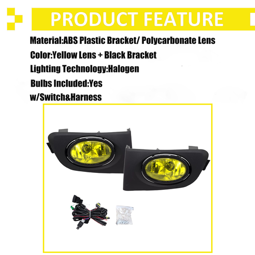 For 2001-2003 Honda Civic Yellow Lens Front Driving Fog Light Kit Harness+Switch