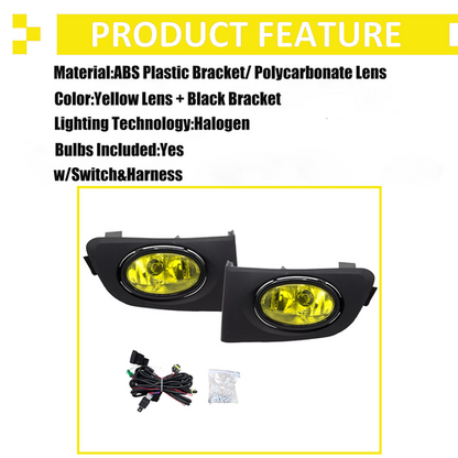 For 2001-2003 Honda Civic Yellow Lens Front Driving Fog Light Kit Harness+Switch