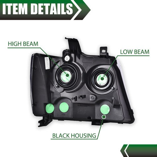 Solid Spare Fit For 07-14 Chevy Avalanche Tahoe Suburban Smoke Lens Chrome Headlights