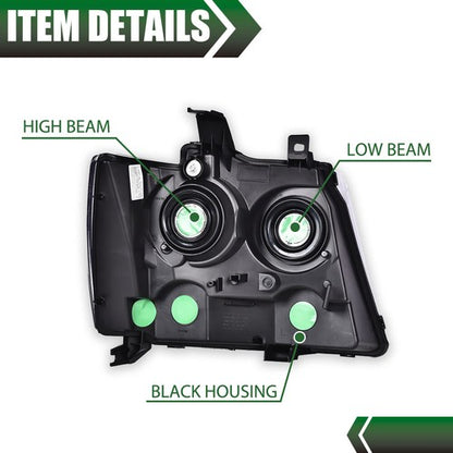 Solid Spare Fit For 07-14 Chevy Avalanche Tahoe Suburban Smoke Lens Chrome Headlights