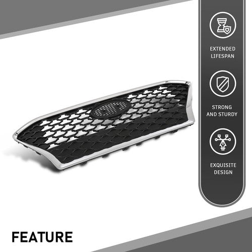 Solid Spare Front Bumper Upper Grille Grill Black Chrome Fit For 2018-2021 Hyundai Kona