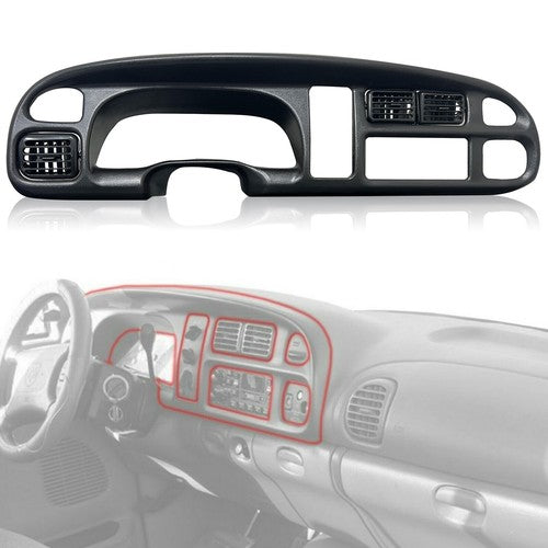 Solid Spare For Dodge Ram Pickup 98-01 Black Dash Bezel & Dashboard Cover Overlay W/ VENTS
