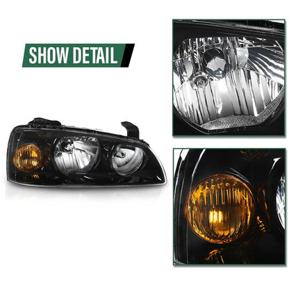 Solid Spare Fit For 2004-2006 Hyundai Elantra Clear/Black Headlights Assembly Left+Right