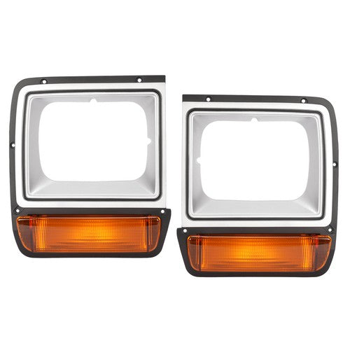 Solid Spare For Dodge D/W Pickup Truck Headlight Bezel 1986-1990 Pair w/Corner Parking Light
