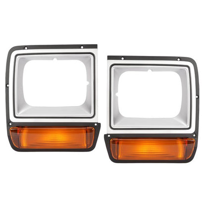 Solid Spare For Dodge D/W Pickup Truck Headlight Bezel 1986-1990 Pair w/Corner Parking Light