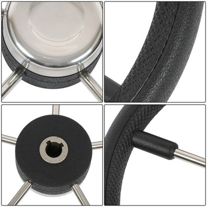 Solid Spare New Stainless Steel Yach Steering Wheel with PU Foam 5 Spoke 13-7/8 Inch?Black?