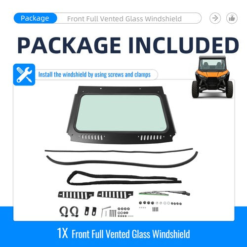 Solid Spare Front Windshield Glass Window w/Vent Wipers For Kawasaki Teryx KRX 1000 2020-26