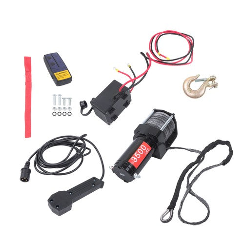Solid Spare 12V 3500LBS 1.5HP Electric Winch 50ft Synthetic Rope Wireless & Wired Remote