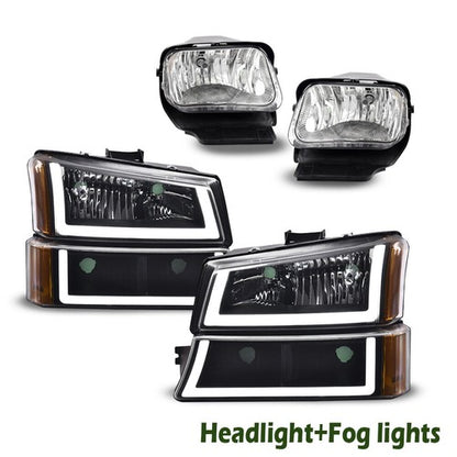 Solid Spare Fit For 03-06 Chevy Silverado Avalanche Black LED DRL Headlights+Fog Lights